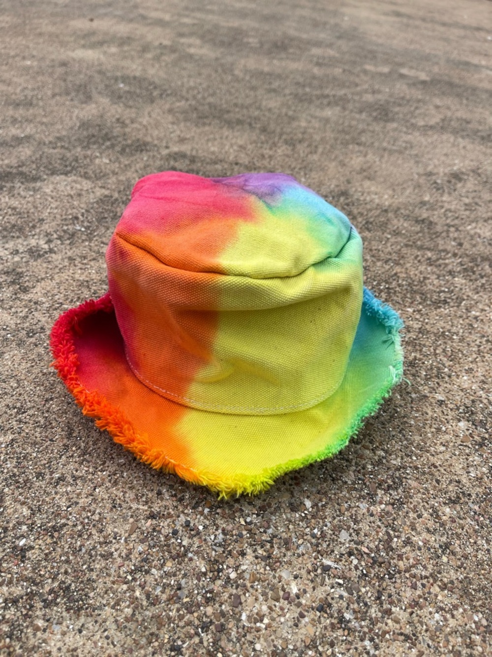 Rainbow Tie-Dye Frayed Bucket Hat